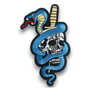 Ormskalle Svärd Broderad Patch Gotisk Biker Stryk-på Jacka Väst Ryggsäck Patch