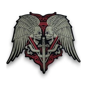 Gothic Skull Wings Sword Embroidered Patch: Biker Jacket Iron-On Applique
