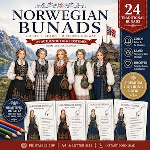 Norwegian Bunads Coloring Book | 24 Traditional Folk Costumes (PDF Download)