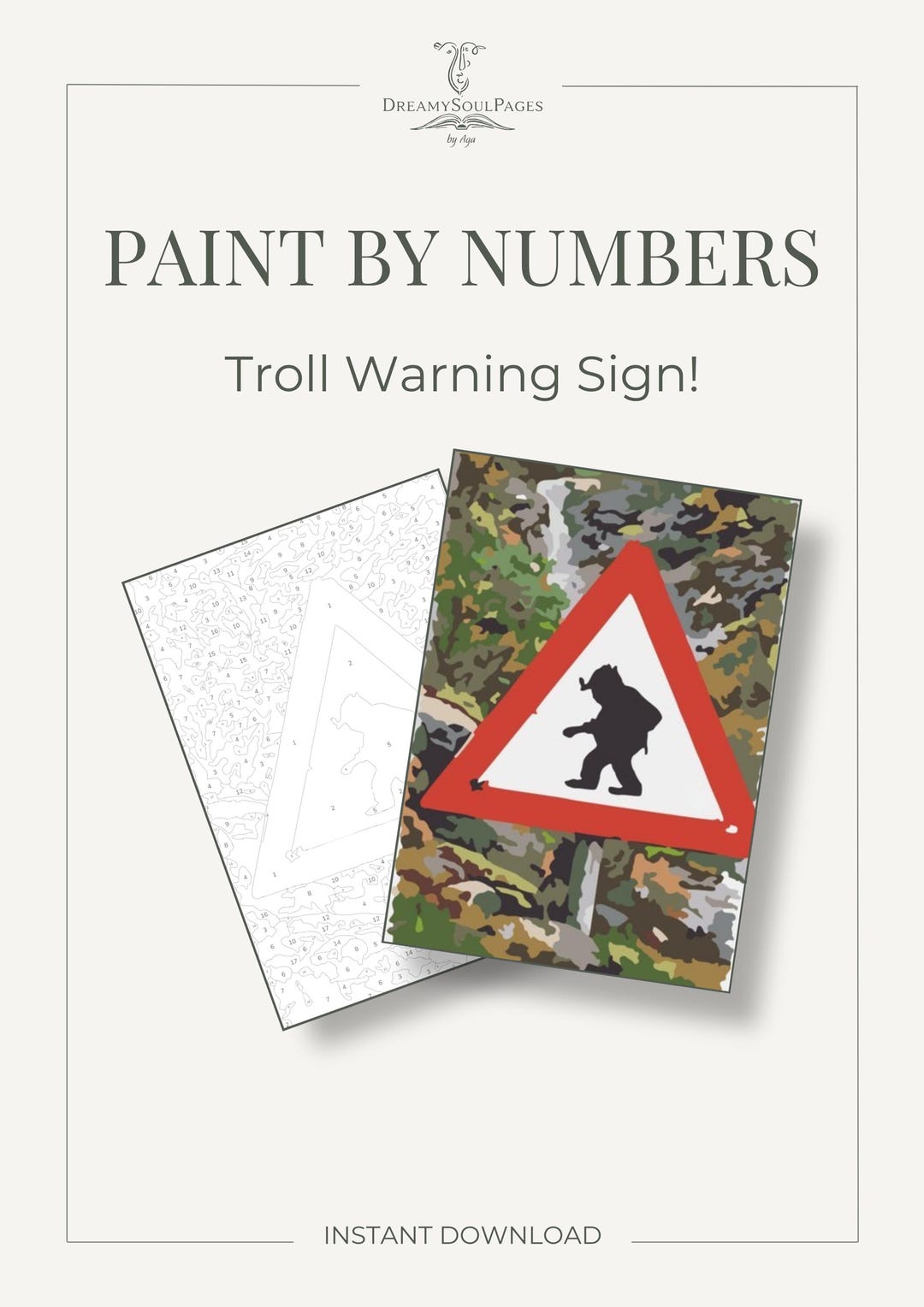 First Warning Troll Troll Warning Sign Paint by Numbers – Nordic Folklore Art (digital ...