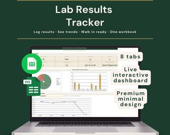 Foglio di calcolo per il monitoraggio dei risultati di laboratorio / Registro degli esami del sangue con intervalli di riferimento e andamenti precompilati / Excel + Fogli Google