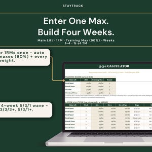Workout Program Library Spreadsheet | Push Pull Legs, 5-3-1 & Upper Lower Split | Excel + Google Sheets Gym Tracker with 1RM + PR Board image 5