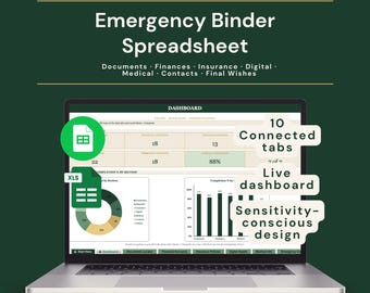 Emergency Binder Spreadsheet | End of Life Planner | Documents Insurance Digital Final Wishes | Excel + Google Sheets