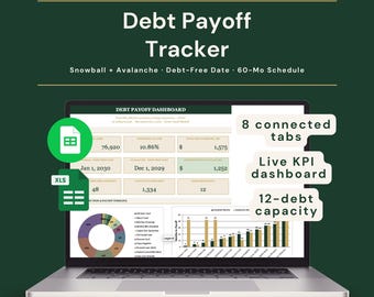Strumento di monitoraggio per il rimborso dei debiti / Calcolatore per il metodo "palla di neve" e "valanga" dei debiti / Foglio di calcolo per carte di credito, prestiti studenteschi e mutui / Excel + Fogli Google