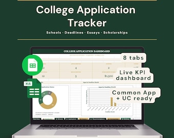 Foglio di calcolo per il monitoraggio delle domande di ammissione all'università / Pianificatore di ammissioni con monitoraggio dei saggi e registro delle borse di studio / Excel + Fogli Google