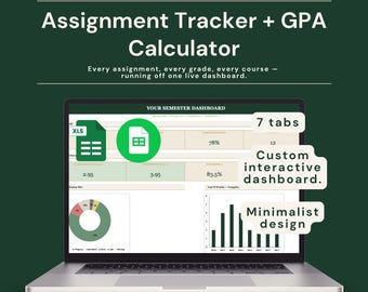 Foglio di calcolo per il monitoraggio dei compiti / Calcolatore GPA / Agenda per studenti (Fogli Google + Excel) / Monitoraggio dei compiti e degli esami universitari
