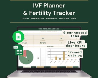 Foglio di calcolo per la pianificazione della fecondazione in vitro e il monitoraggio della fertilità / Programma di assunzione dei farmaci, registro ormonale, trasferimento embrionale, monitoraggio delle 2 settimane di attesa / Excel + Fogli Google