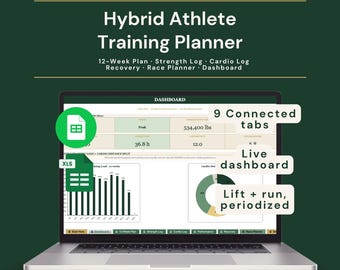 Hybrid Athlete Training Planner | Strength + Running Workout Spreadsheet | Hyrox & 5K | 12-Week Google Sheets + Excel