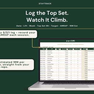 Workout Program Library Spreadsheet | Push Pull Legs, 5-3-1 & Upper Lower Split | Excel + Google Sheets Gym Tracker with 1RM + PR Board image 6