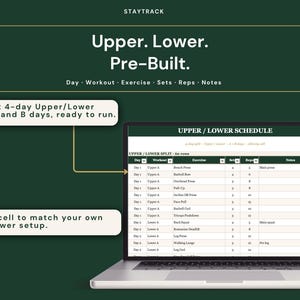 Workout Program Library Spreadsheet | Push Pull Legs, 5-3-1 & Upper Lower Split | Excel + Google Sheets Gym Tracker with 1RM + PR Board image 7