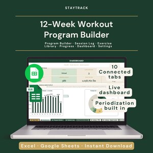 Strumento per la creazione di programmi di allenamento di 12 settimane / Pianificatore di periodizzazione per allenatori e atleti / Fogli Google + Excel