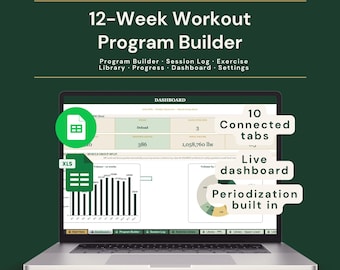 Strumento per la creazione di programmi di allenamento di 12 settimane / Pianificatore di periodizzazione per allenatori e atleti / Fogli Google + Excel