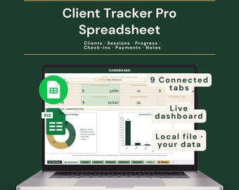 Strumento di monitoraggio clienti per personal trainer / Foglio di calcolo CRM per personal trainer / Sessioni, progressi, pagamenti / Fogli Google + Excel