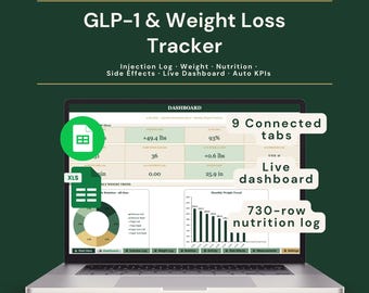 GLP-1 Weight Loss Tracker | Semaglutide + Tirzepatide Injection Log | Live Dashboard | Excel + Google Sheets