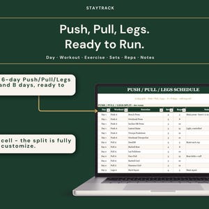 Workout Program Library Spreadsheet | Push Pull Legs, 5-3-1 & Upper Lower Split | Excel + Google Sheets Gym Tracker with 1RM + PR Board image 3