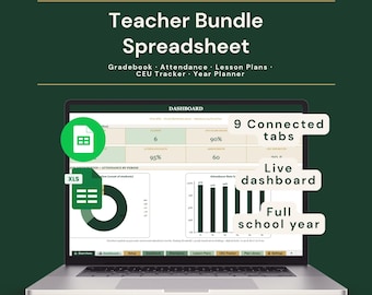 Teacher Planner Spreadsheet + Weighted Gradebook | Attendance + Lesson Plans + CEU Tracker | Excel + Google Sheets | Classroom Teacher