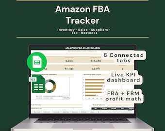 Foglio di calcolo per il monitoraggio di Amazon FBA / Calcolatore di profitto FBA + FBM / Inventario, rifornimento e imposte statali / Excel + Fogli Google