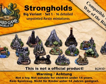 Strongholds - BIG VERSION - Compatible with Fate of the Fellowship & Other Board Games like War of the Ring (16 pieces unpainted)