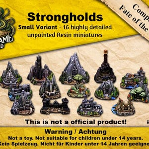 Strongholds Compatible with Fate of the Fellowship & Other Board Games like War of the Ring (16 pieces unpainted)