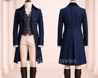 Royal Blue Victorian Tailcoat Suit, Regency Wedding Outfit, Colonial Gentleman Coat, Handmade Historical Suit, Bespoke Menswear Gothic Suit