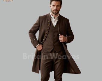 Brown Victorian Tailcoat Suit Mens Vintage Wedding Suit Edwardian Formal Frock Coat Rustic Groom Outfit Steampunk Aristocrat Suit Set