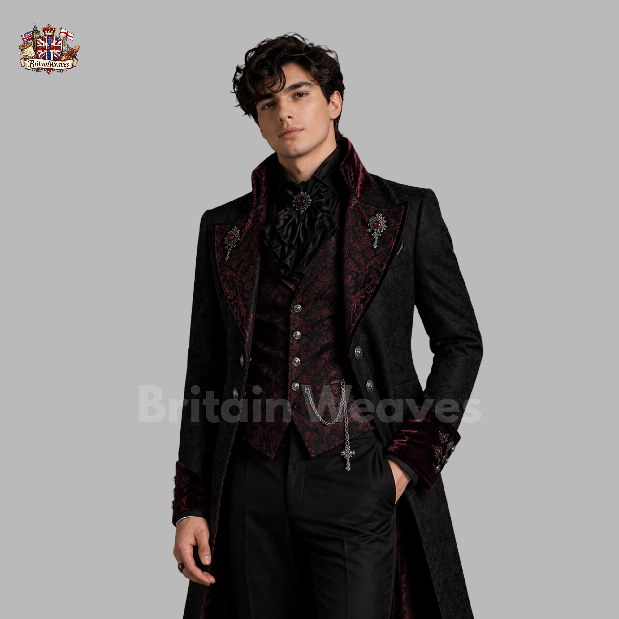 Vampire Formal Mens Black Victorian Gothic Tailcoat Suit, Aristocrat 3 Piece Formal ...