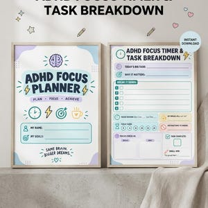 ADHD Focus Timer Printable, Task Breakdown Planner, ADHD Productivity Planner, Focus Session Tracker, Time Blocking Printable