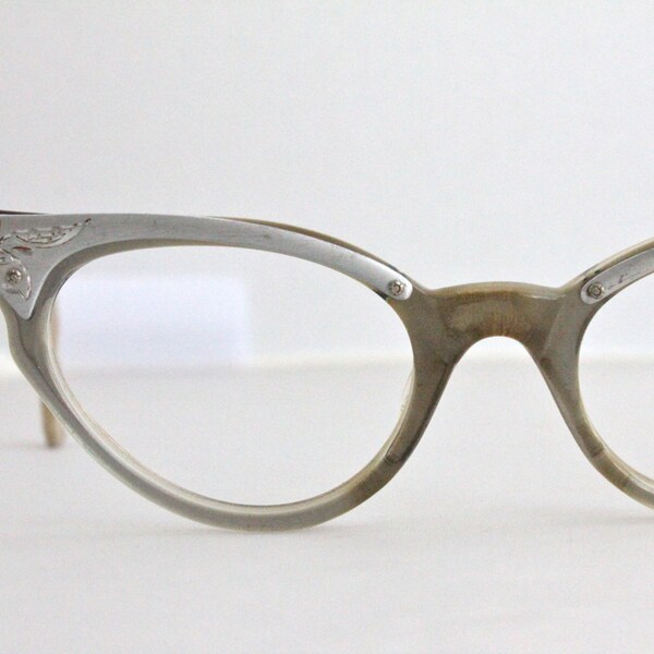 COMO es Vintage años 50 dañado grabado aluminio plata gafas de ojo de gato