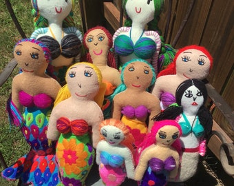 Handmade Mermaid Doll Handmade Mermaid Toy Plush Mermaid Doll Mexican Mermaid Embroidered Mermaid Doll 11 x 8 Fair Trade Mermaid Doll