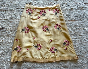 Vintage Silk Embroidered Skirt with Velvet Floral Appliqué | 90s John Paul Richard