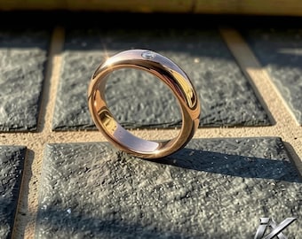 4mm Rose Gold Tungsten Ring with Cubic Zirconia, Women’s Wedding Band