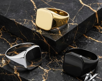 Men’s Tungsten Signet Ring, Square Ring, Smooth Wedding/Engagement Band