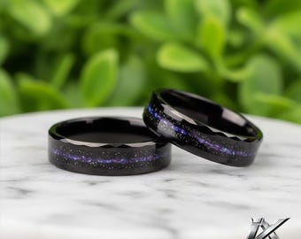 Black Tungsten Carbide Ring – Galaxy Wedding Band, Engagement Ring, Men Women 6mm/8mm