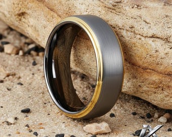 8mm Classic Tungsten Carbide Ring for Men, Brushed Beveled Edge Wedding Band