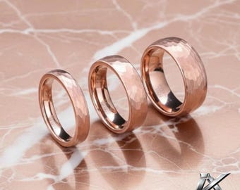 Rose Gold Hammered Tungsten Ring 4mm/6mm/8mm
