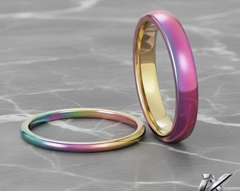 2mm/4mm Rainbow Tungsten Ring for Men and Women