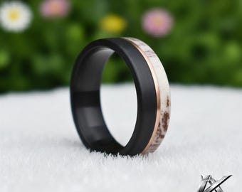 8mm Tungsten Ring with Deer Antler Inlay – Mens Wedding Band