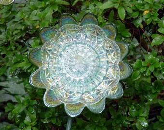 Garden art.  Glass flower.  Glass flower suncatcher.  Candle holder.  Hospitality gift.  Flower is made with vintage and repurposed glass.