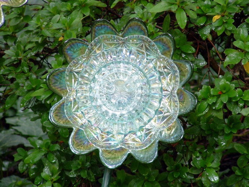 Garden Art. Glass Flower. Glass Flower Suncatcher. Candle Holder