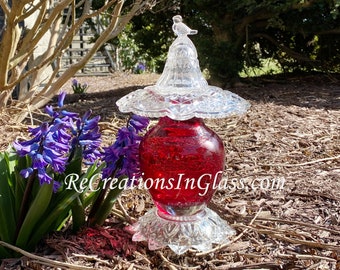 Garden totem Red glass garden totem. Garden art. Garden decoration. Garden glass totem.