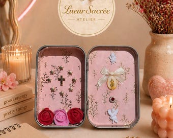 Altar de bolsillo "Glow Sacred" hecho a mano · Virgen María · Santuario de bolsillo · Regalo católico · Bautismo · Comunión · Hecho a mano en Francia