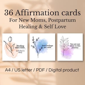 Tarjetas de afirmaciones posparto para nuevas mamás, sanación y amor propio (imprimibles), 36 afirmaciones suaves para la maternidad (descarga en PDF)