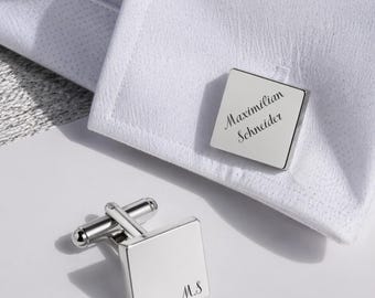 Mens cufflinks initials and laser engraved names, groomsman jewelry