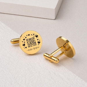 Cufflinks anniversary, custom engraved QR code to a link