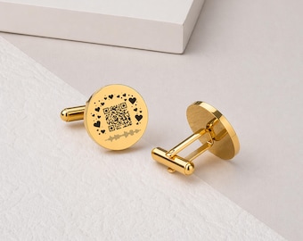 Boutons de manchette anniversaire, code QR personnalisé vers un lien gravé