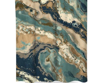 Cortina de ducha abstracta moderna: diseño orgánico, decoración de baño contemporánea - 102