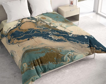 Modern Abstract Comforter: Organic Design, Cotton or Polyester Lightweight All Seasons Bedding - 102