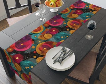 Table Runner with Abstract Art, Cotton or Polyester Table Linens, 104