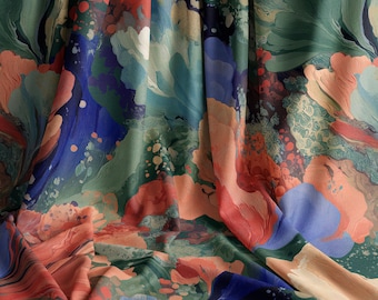 Abstract Fabric Printed by the Yard: Modern Organic Design, Polyester Poplin or Pima Combed Cotton - 104