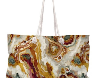Abstract Weekend Tote: Modern Organic Design, Oversized Rope Handle Beach Bag - 105